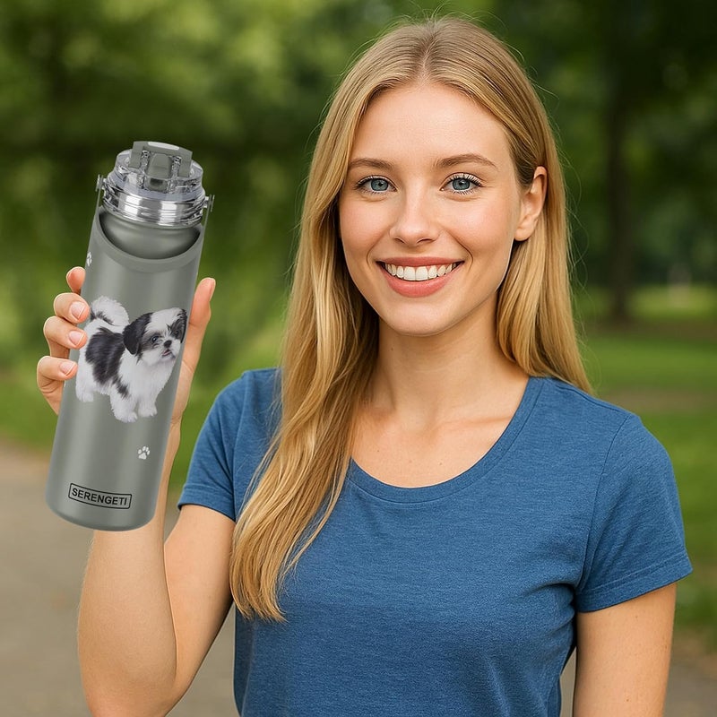 ES Pets SERENGETI 24 Oz Water Bottle Stainless Steel with Spill Proof Lid - Double walled Vacuum Insulated water flask - Realistic 3D Print of your favorite dog (Shih Tzu Black) - Image 3
